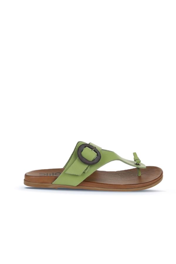 Yeşil Deri Kadın Parmak Arası Terlik 
