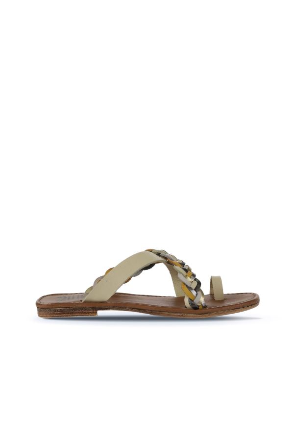 Sarı Multi Deri Kadın Parmak Arası Terlik