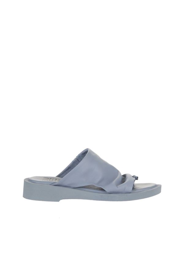 Mavi Deri Kadın Düz Terlik 