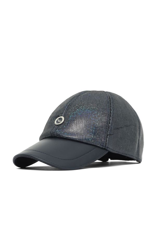 Lacivert Deri-Laci İguana Deri Kadın Şapka