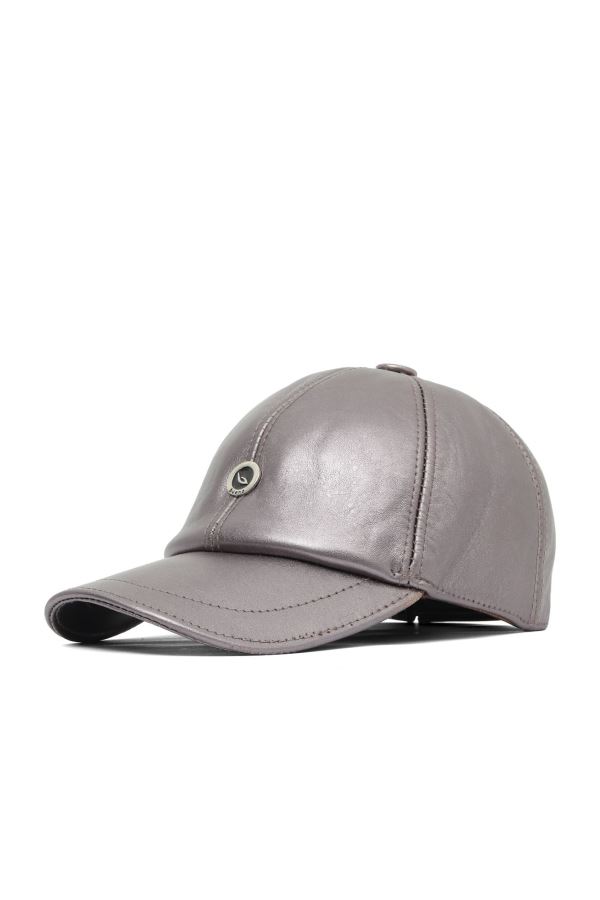 Gri Parlak Deri Kadın Şapka
