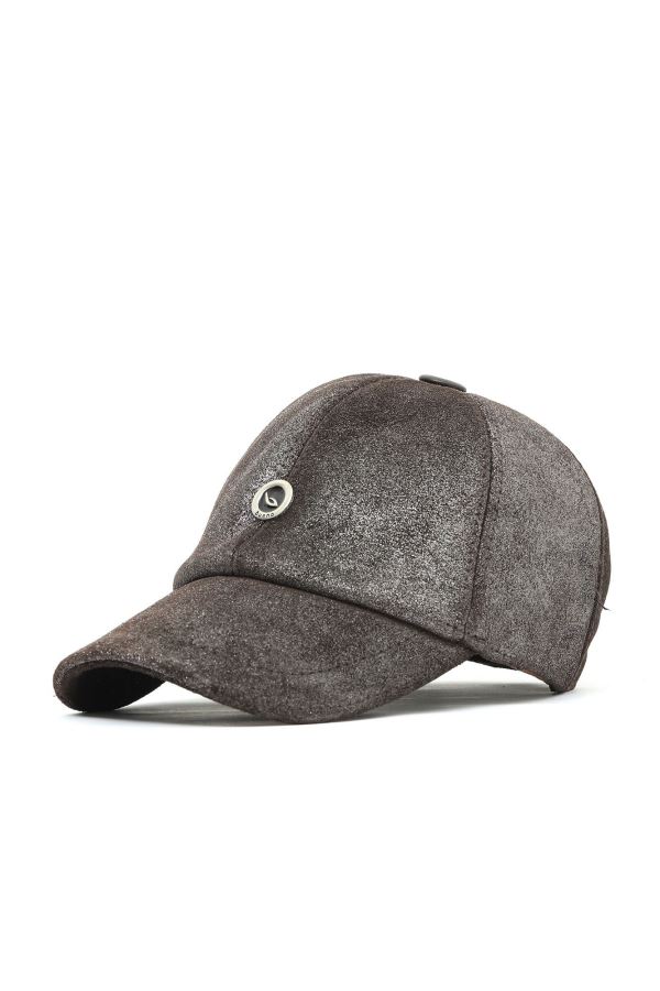 Kahverengi Simli Süet Kadın Şapka