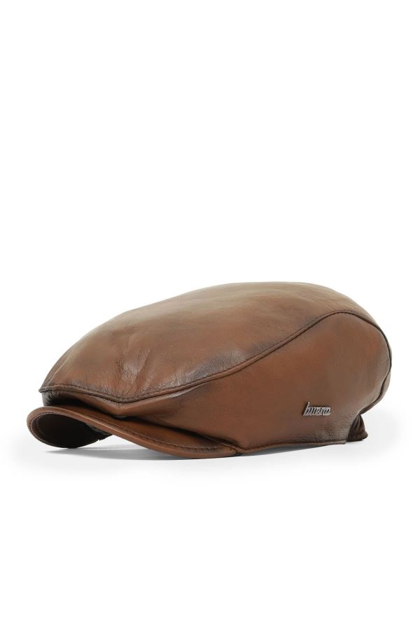Kahverengi Deri-1 Klasik Deri Erkek Şapka