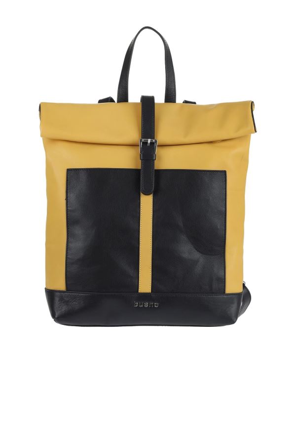 Sarı Siyah Deri Kadın Sırt Çantası