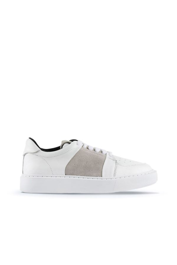 Beyaz Bej Deri Süet Kadın Spor ayakkabı