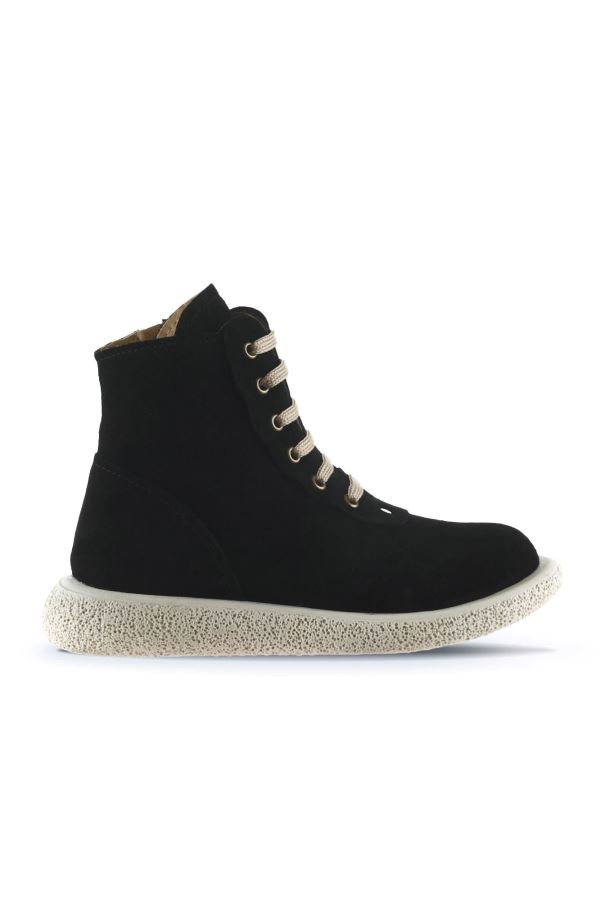 Siyah Süet Kadın Düz Bot 