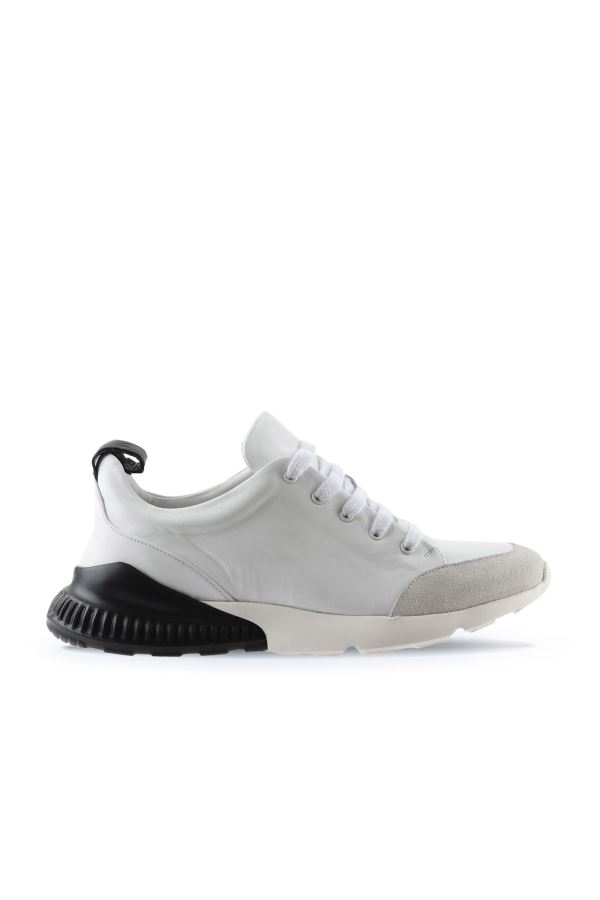 Beyaz Siyah Deri Erkek Spor Ayakkabı