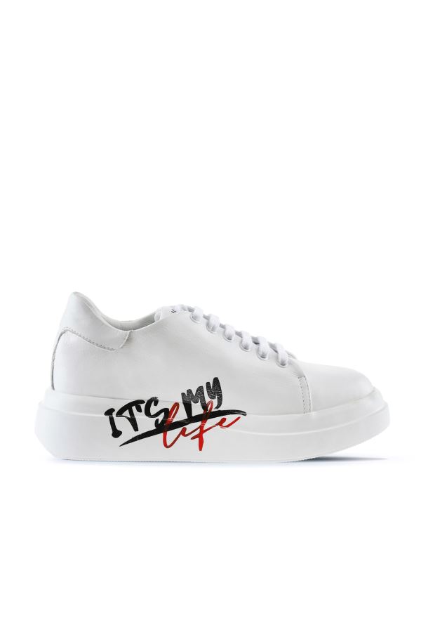 Beyaz Deri Kadın Spor ayakkabı