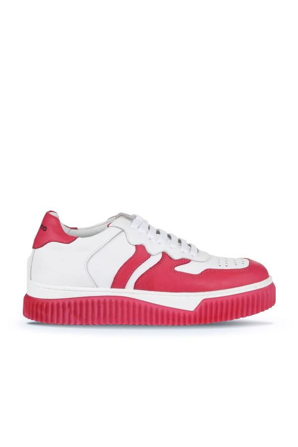 Fuşya Beyaz Deri Kadın Spor ayakkabı