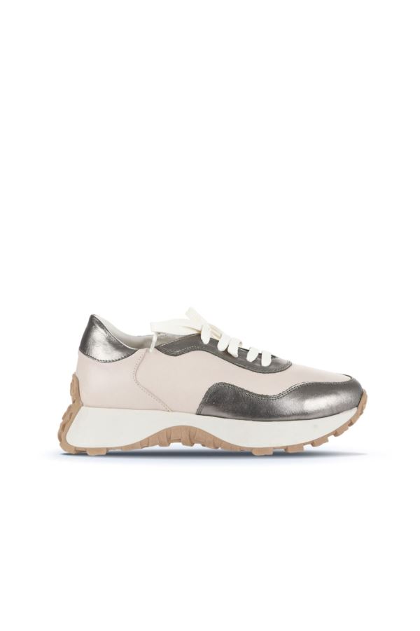 Haki Krem Deri Kadın Spor Ayakkabı