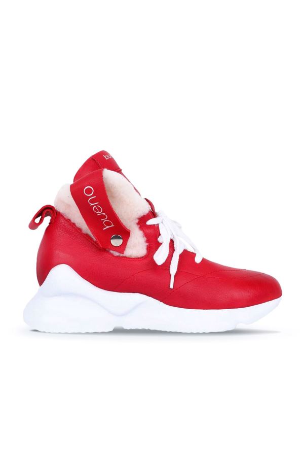 Kırmızı Deri Kadın Spor Bot