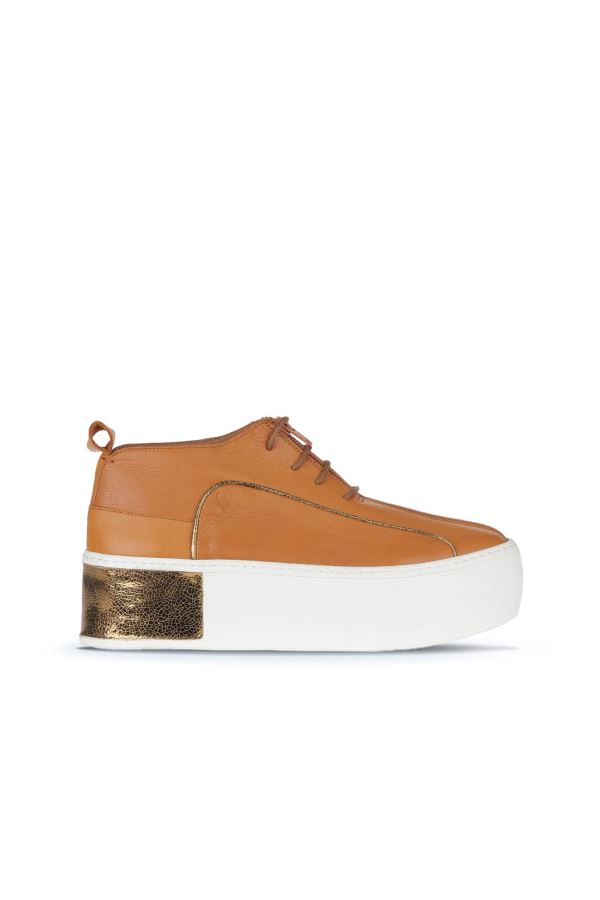 Taba Deri Kadın Dolgu Topuklu Ayakkabı 