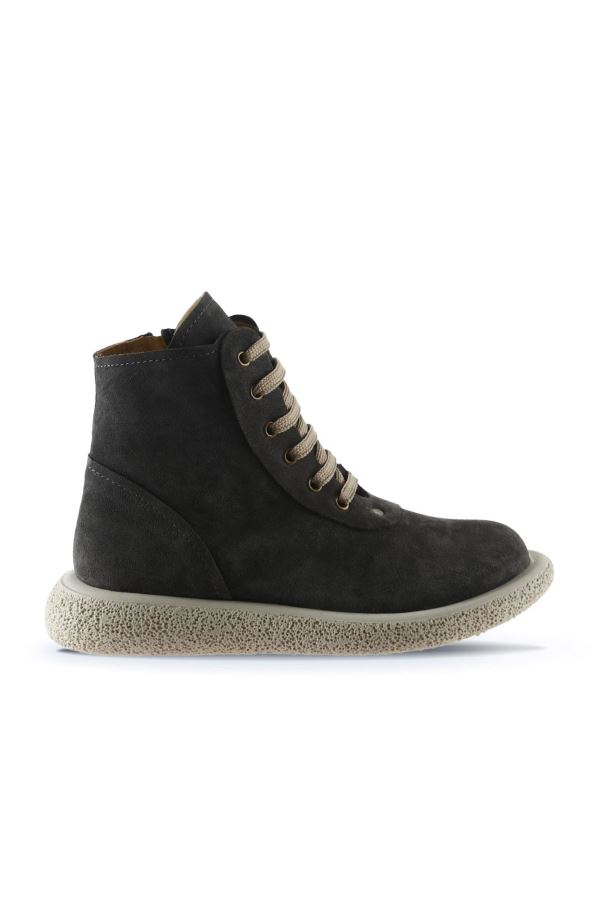 Gri Koyu Süet Kadın Düz Bot