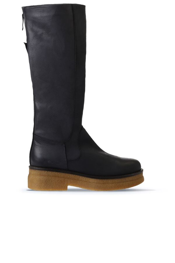 Siyah Deri Kadın Düz Çizme 