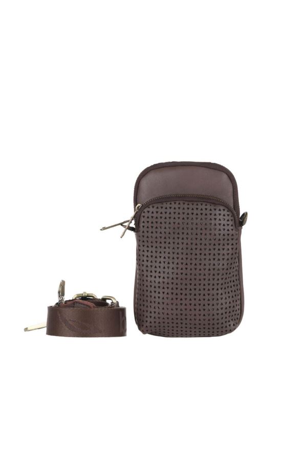 Kahverengi Deri Unisex Telefon Çantası