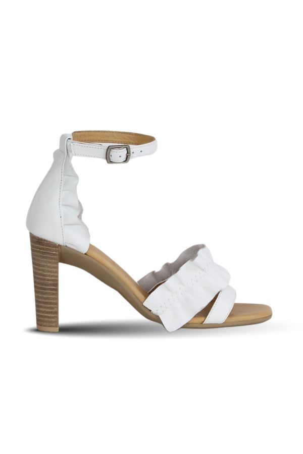 Beyaz Deri Kadın Topuklu Sandalet