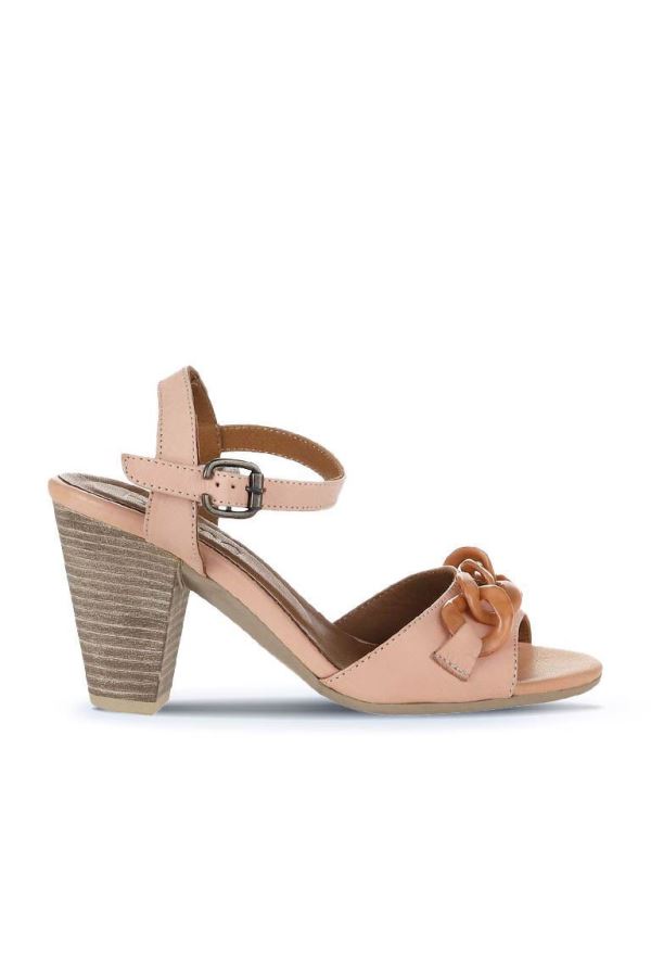 Pudra Deri Kadın Topuklu Sandalet