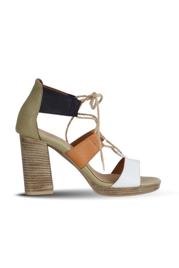 Beyaz Multi Deri Kadın Topuklu Sandalet