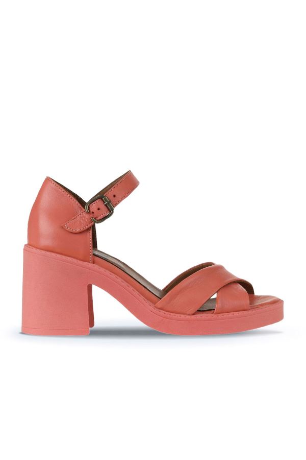 Mercan Deri Kadın Topuklu Sandalet