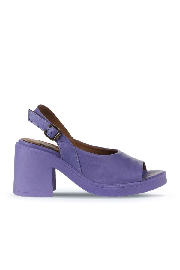 Lila Deri Kadın Topuklu Sandalet