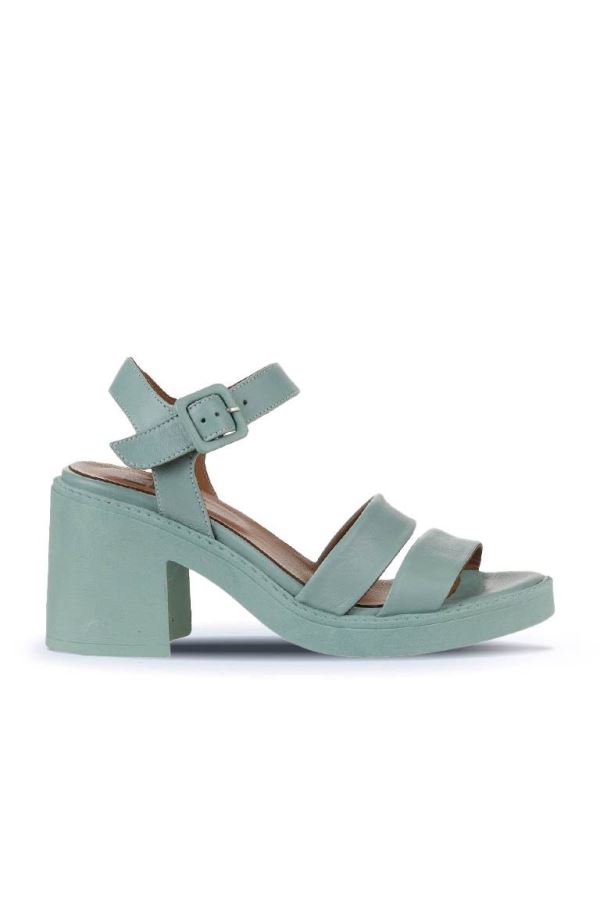 Yeşil Açık Deri Kadın Topuklu Sandalet