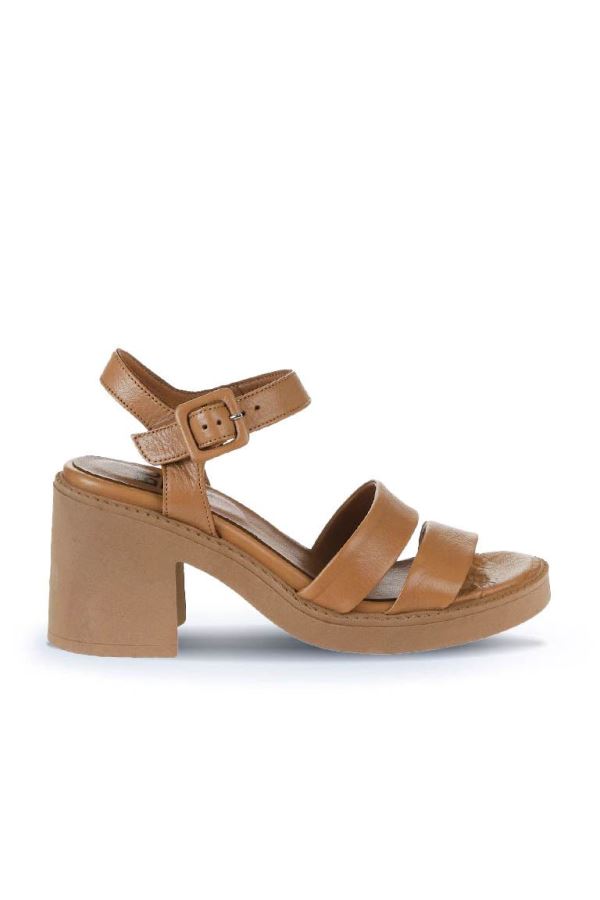 Taba Deri Kadın Topuklu Sandalet 