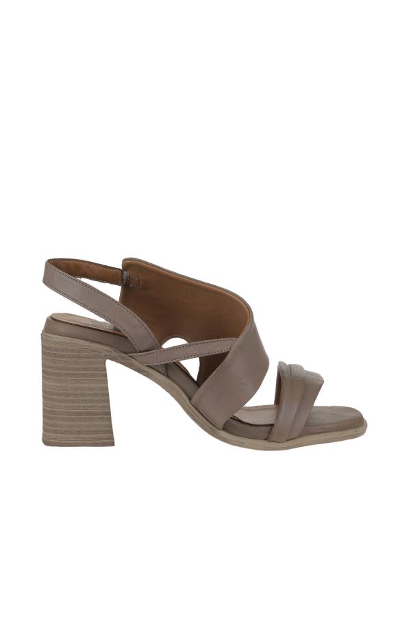 Gri Deri Kadın Topuklu Sandalet