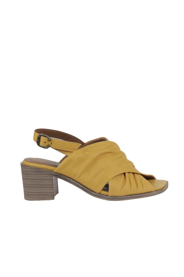 Sarı Deri Kadın Topuklu Sandalet 