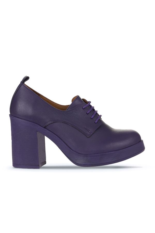 Lila Deri Kadın Topuklu Ayakkabı