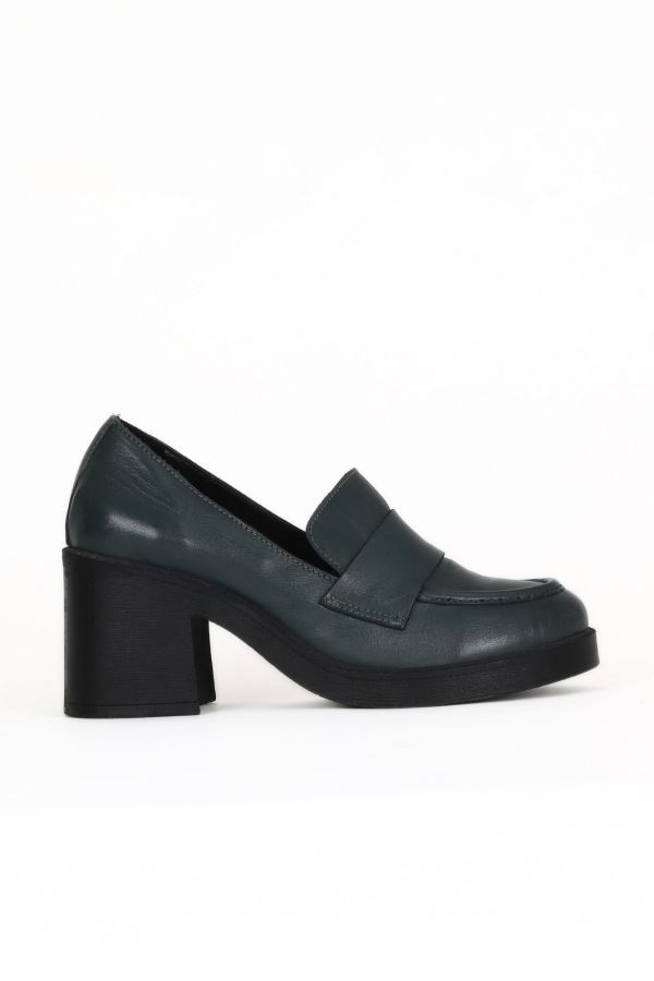 Yeşil Deri Kadın Topuklu Ayakkabı