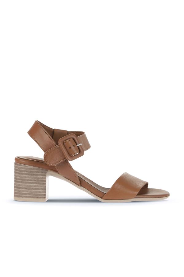 Kahverengi Deri Kadın Topuklu Sandalet