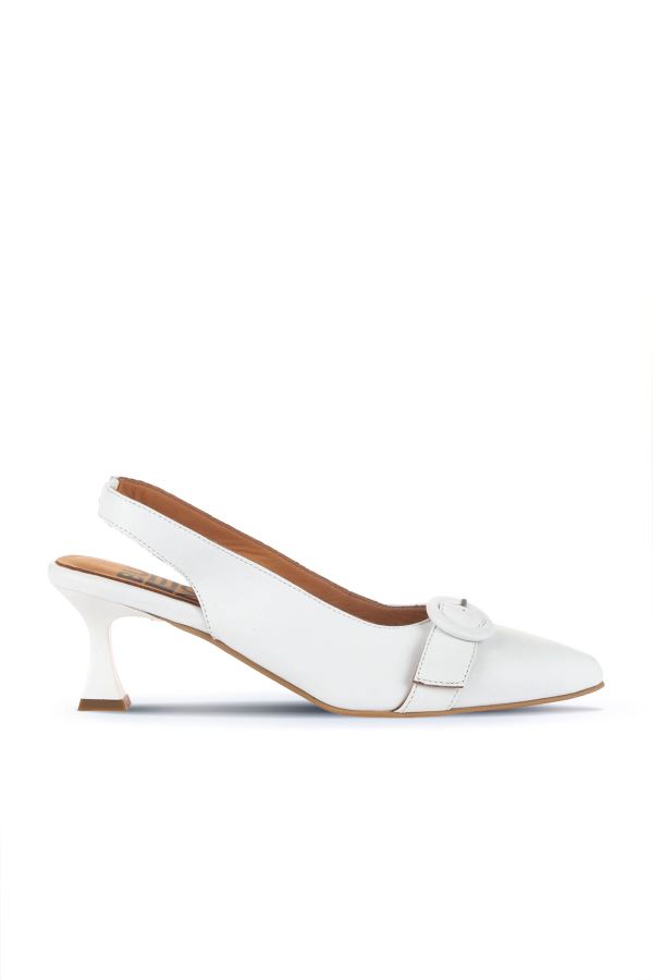 Beyaz Deri Kadın Topuklu Ayakkabı