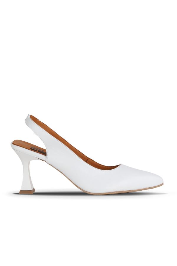 Beyaz Deri Kadın Topuklu Ayakkabı