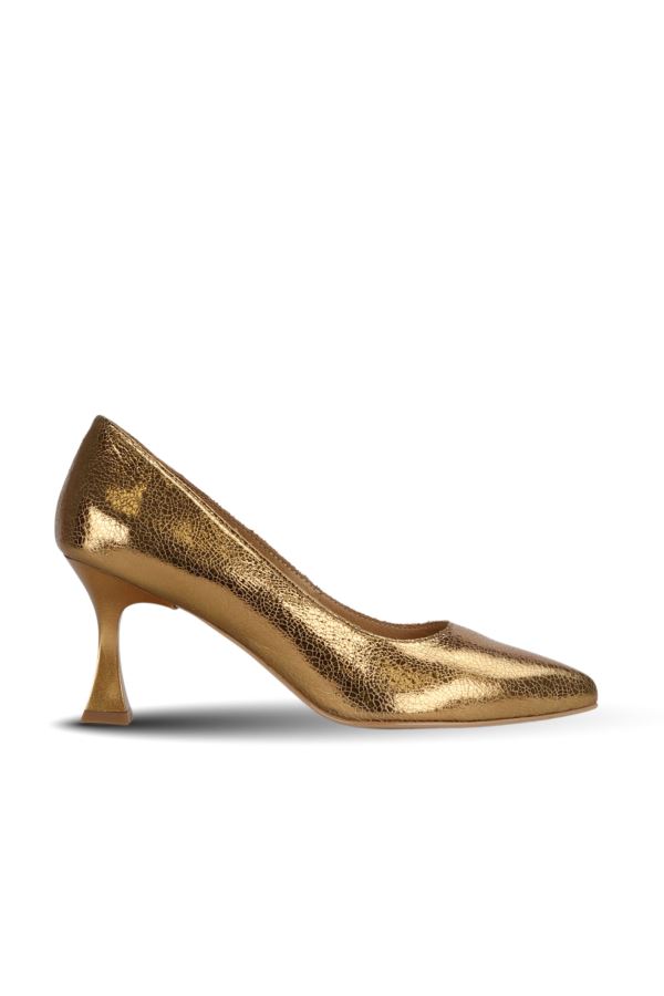 Bronz Parlak Deri Kadın Topuklu Ayakkabı
