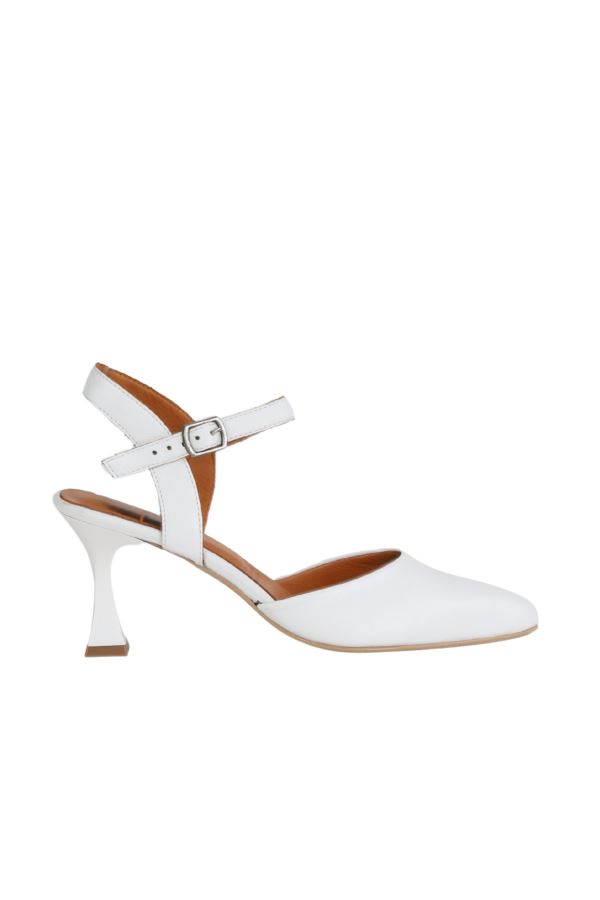 Beyaz Deri Kadın Topuklu Ayakkabı