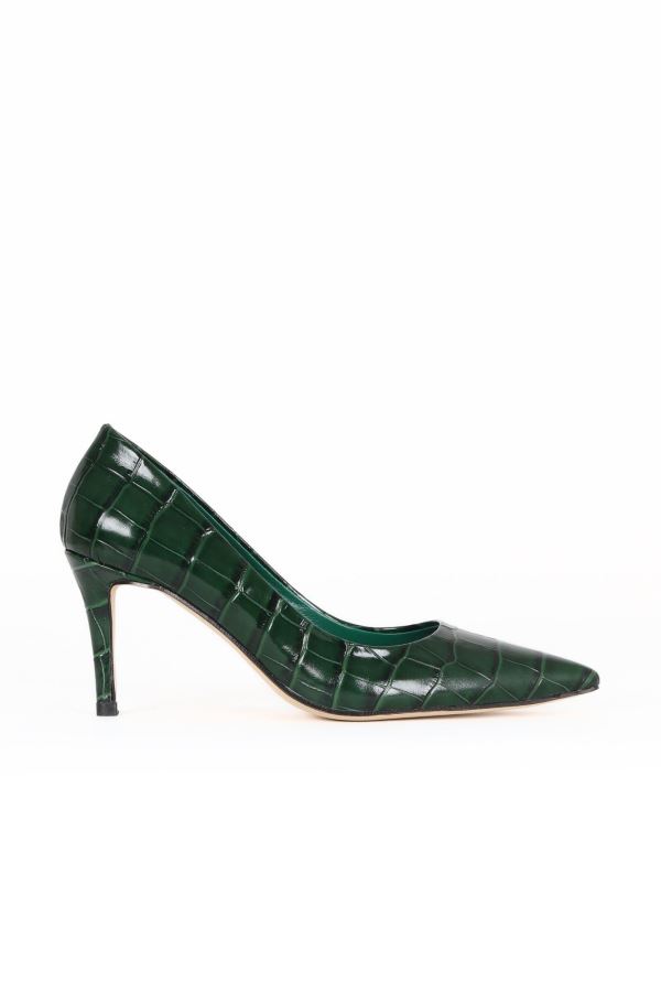 Yeşil Kroko Kadın Topuklu Ayakkabı