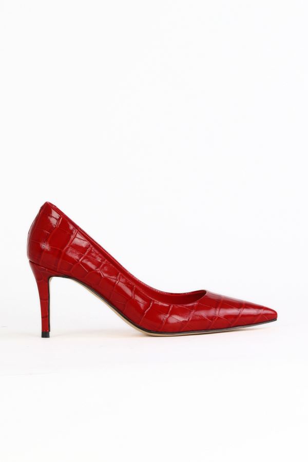 Kırmızı Kroko Kadın Topuklu Ayakkabı