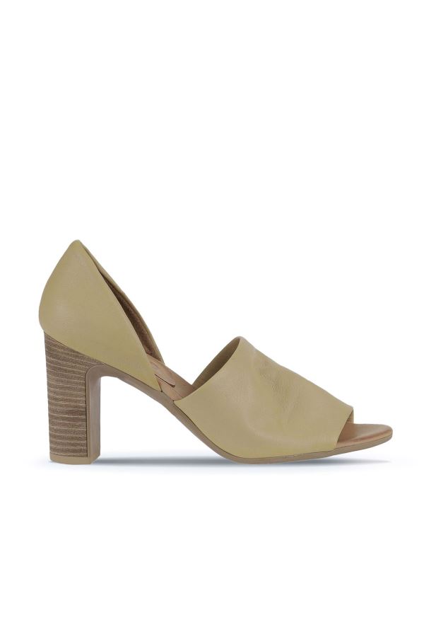 Sarı Deri Kadın Topuklu Sandalet