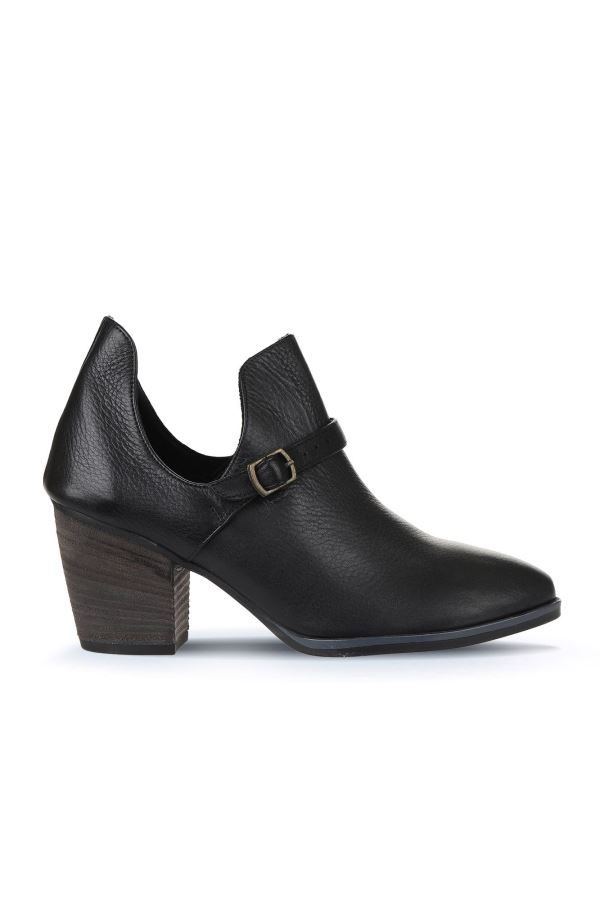 Siyah Flotter Deri Kadın Topuklu Ayakkabı