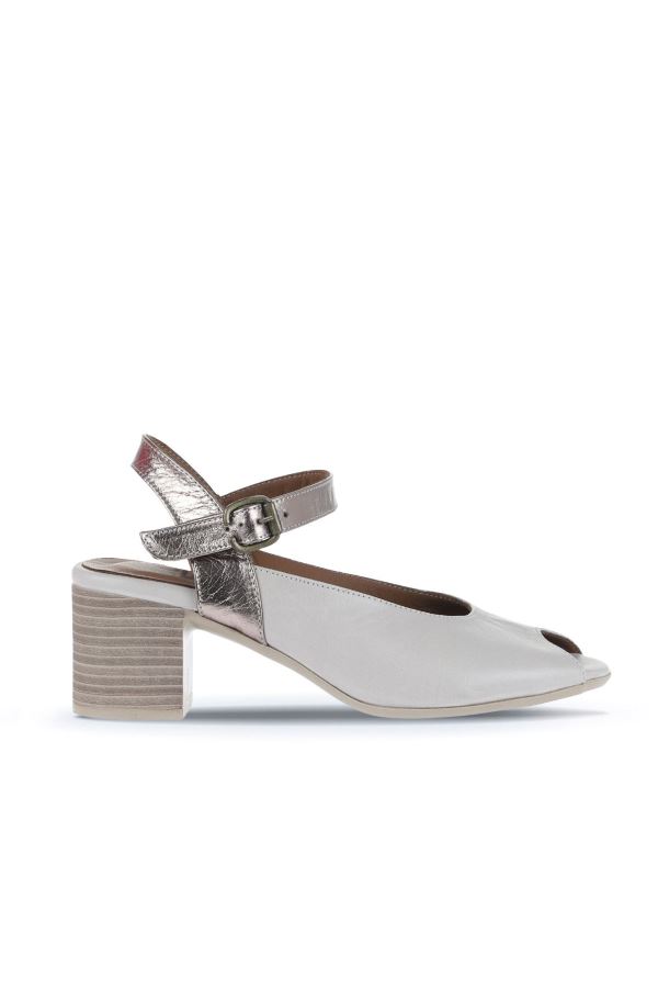 Gri Multi Deri Kadın Topuklu Sandalet