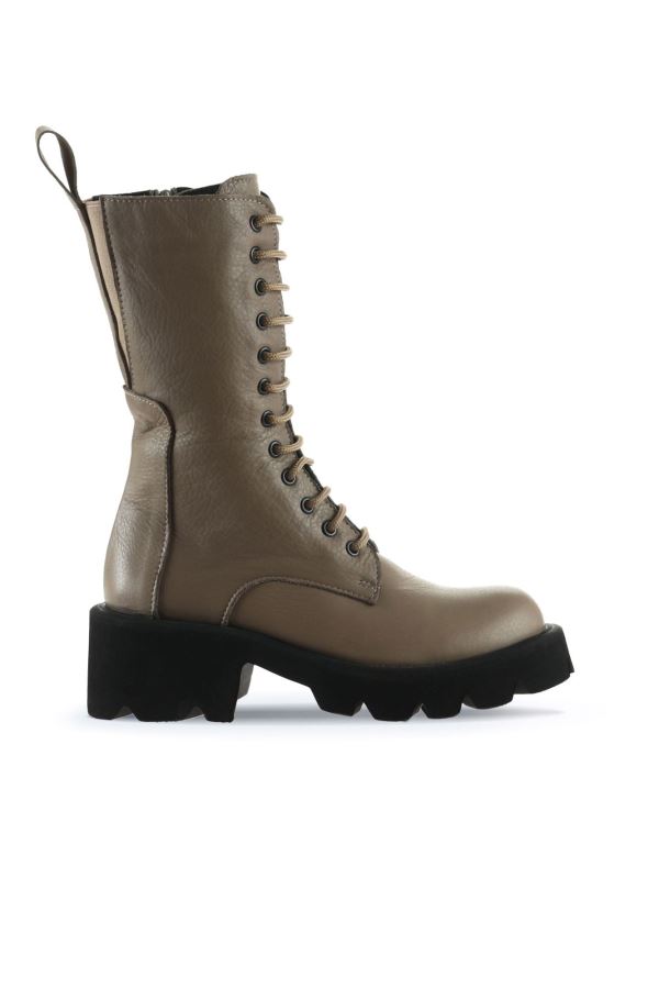 Gri Flotter Deri Kadın Topuklu Bot