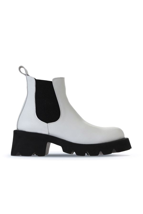 Beyaz Flotter Deri Kadın Topuklu Bot