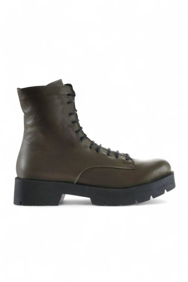 Haki Deri Kadın Düz Bot