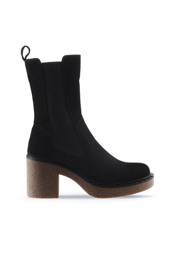 Siyah Süet Kadın Topuklu Bot