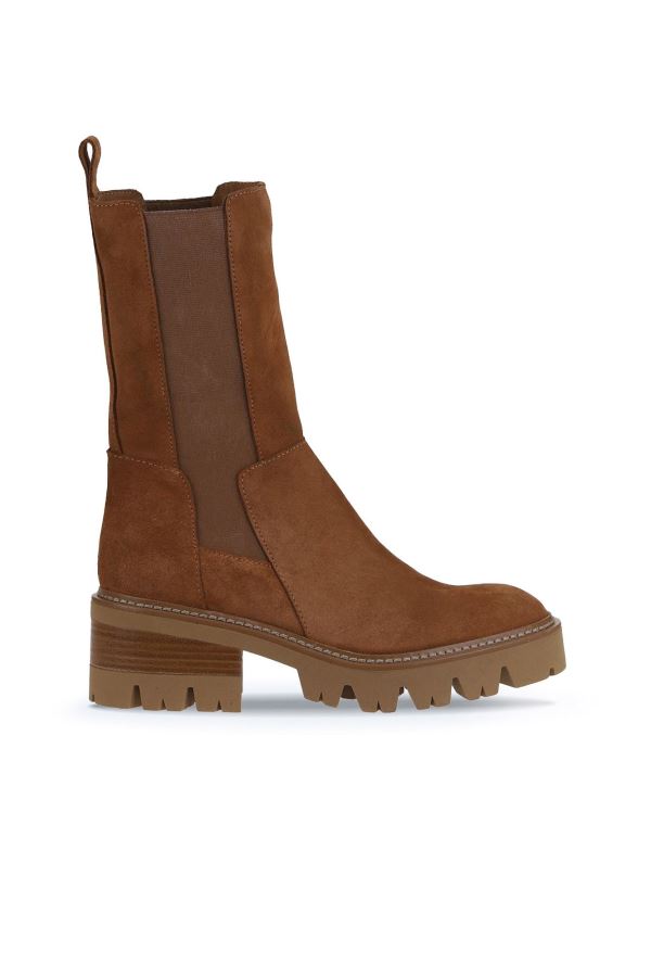 Taba Açık Süet Kadın Topuklu Bot