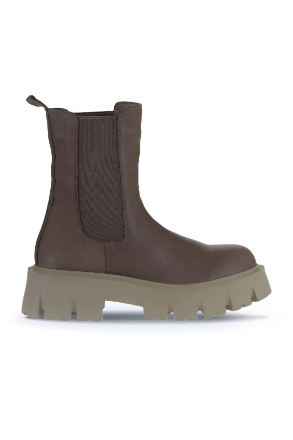 Gri Deri Kadın Dolgu Topuklu Bot