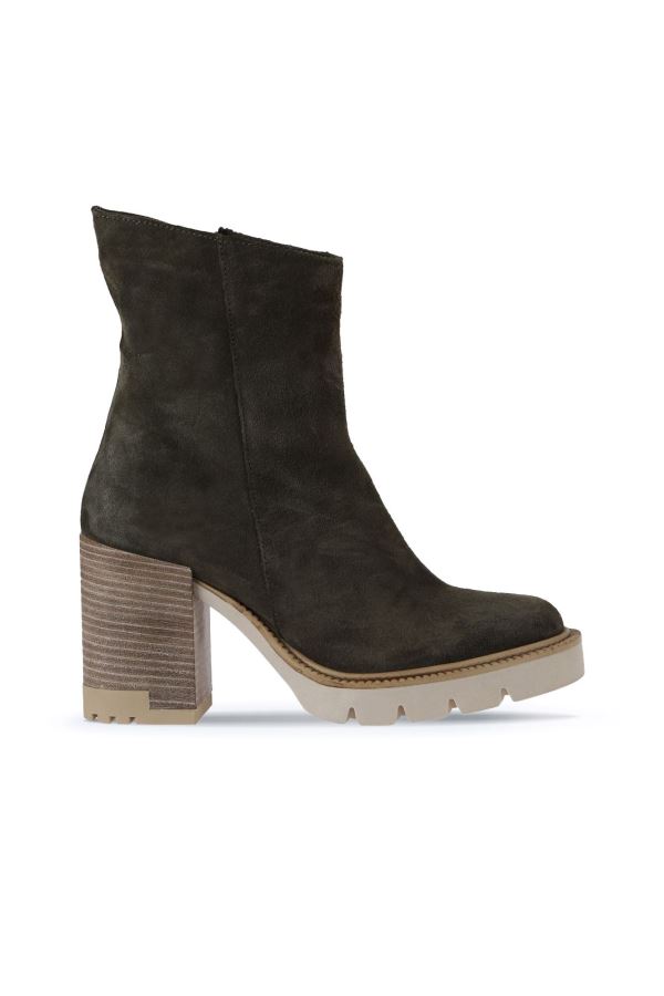 Haki Süet Kadın Topuklu Bot