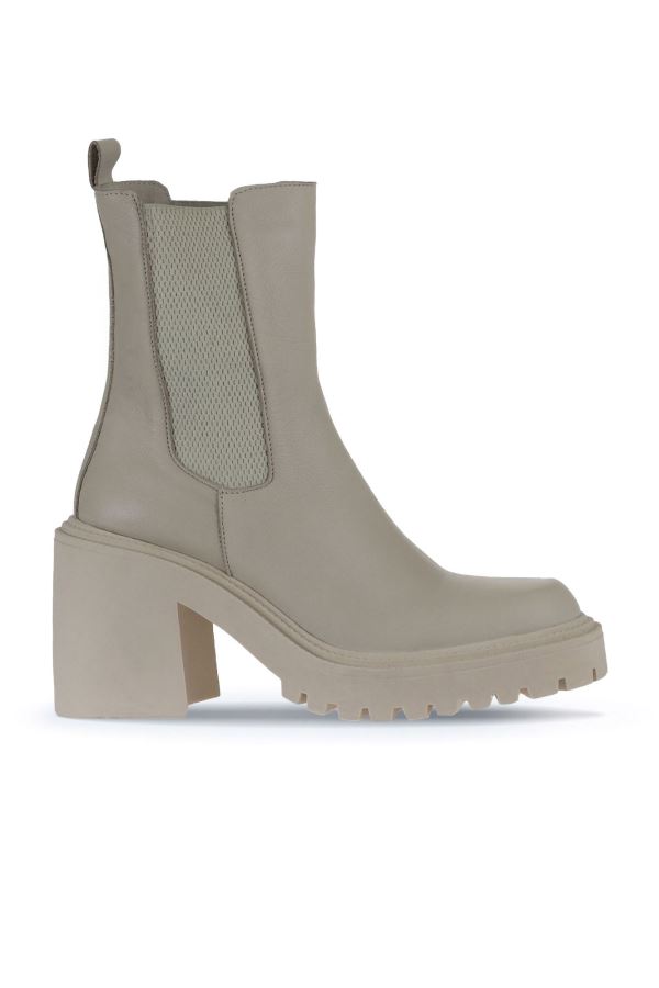 Bej Deri Kadın Topuklu Bot