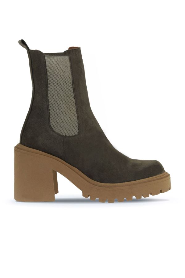 Haki Süet Kadın Topuklu Bot