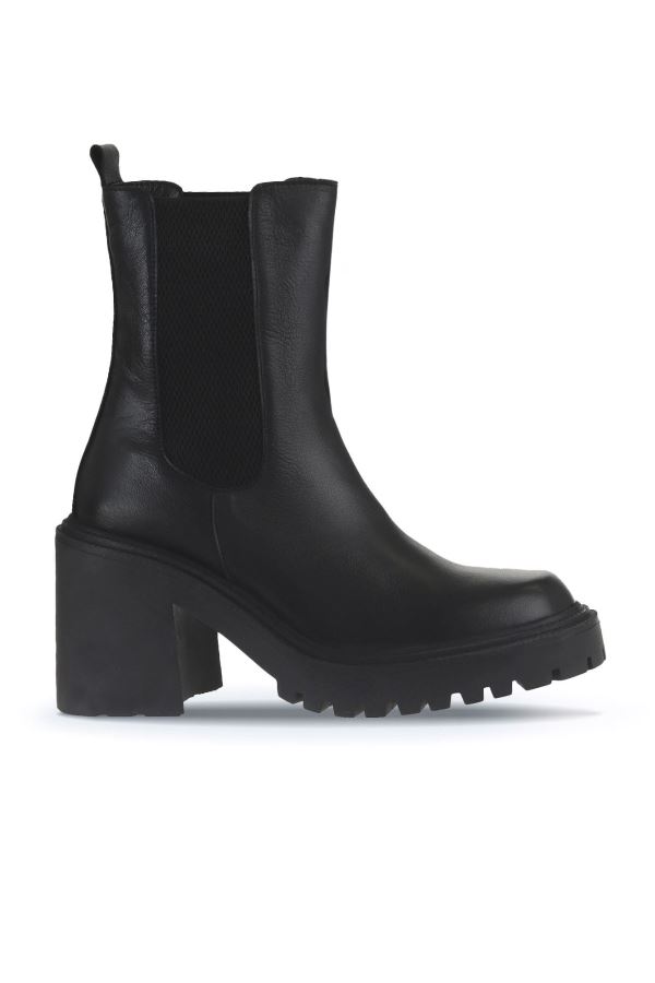 Siyah Deri Kadın Topuklu Bot